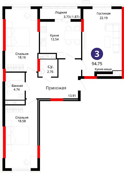 3 комн - ЖК Altyn Saulet 3