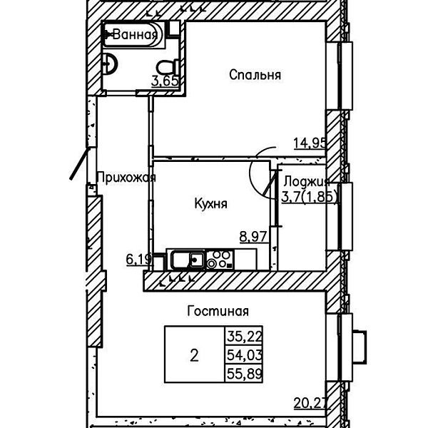 ЖК Ansau 2х комн 56,9м2
