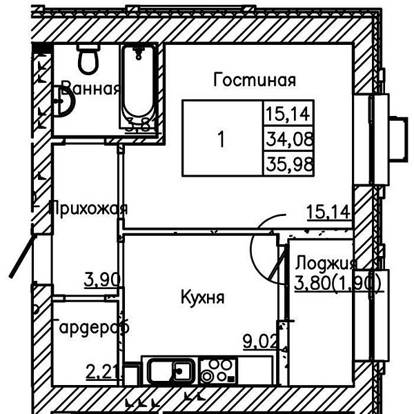 ЖК Ansau 1 комн 36м2