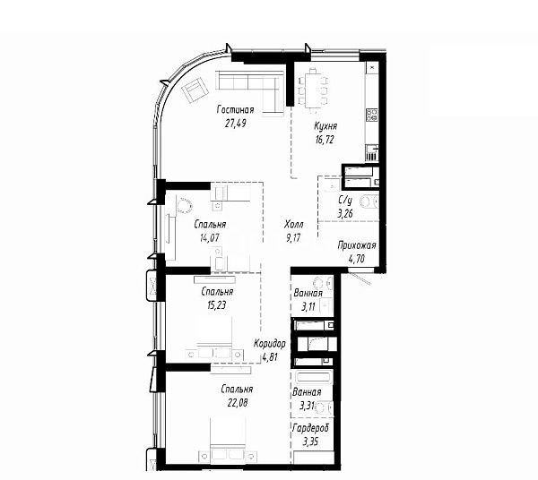 W Tower`s 4-х комн. 128 кв.м.