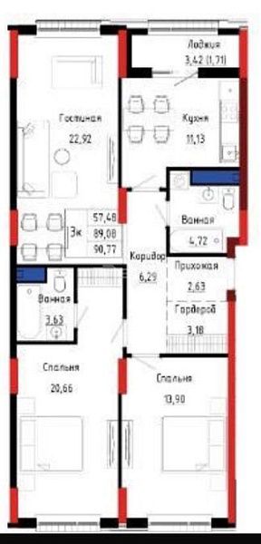3-комн. в ЖК Bozjyra  90.77 м²