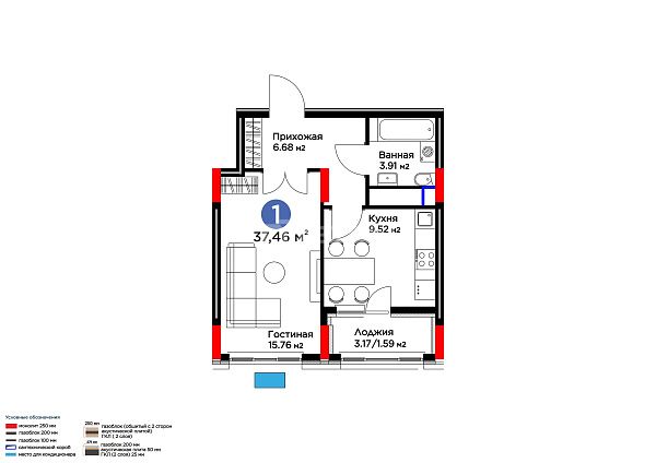 ЖК Jetisu Kerbez Comfort 1 комн 37.46 м²